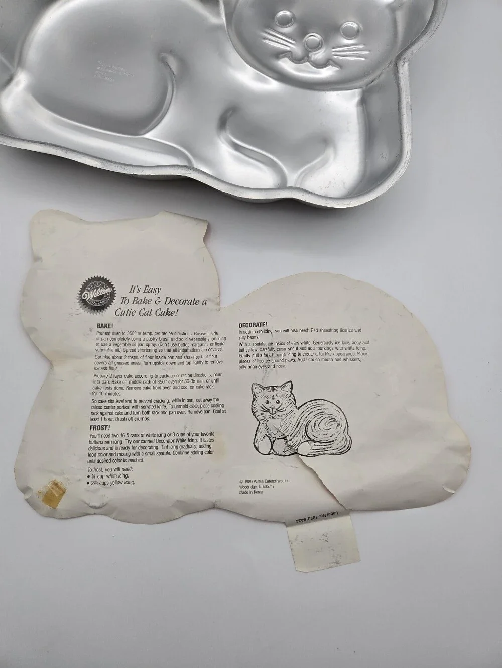 Vintage Wilton 1989 Cutie Cat Aluminum Cake Pan With Insert